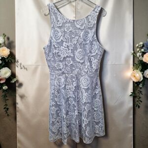 Speechless Floral Lace Skater Mini Dress Juniors Medium Blue Coquette Glam Y2K